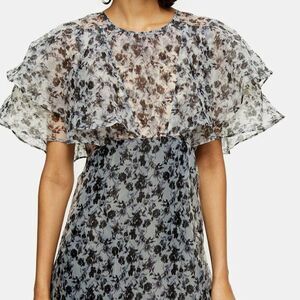 Topshop grey floral sheer mini ruffle dress romantic girly party grunge Medium 6